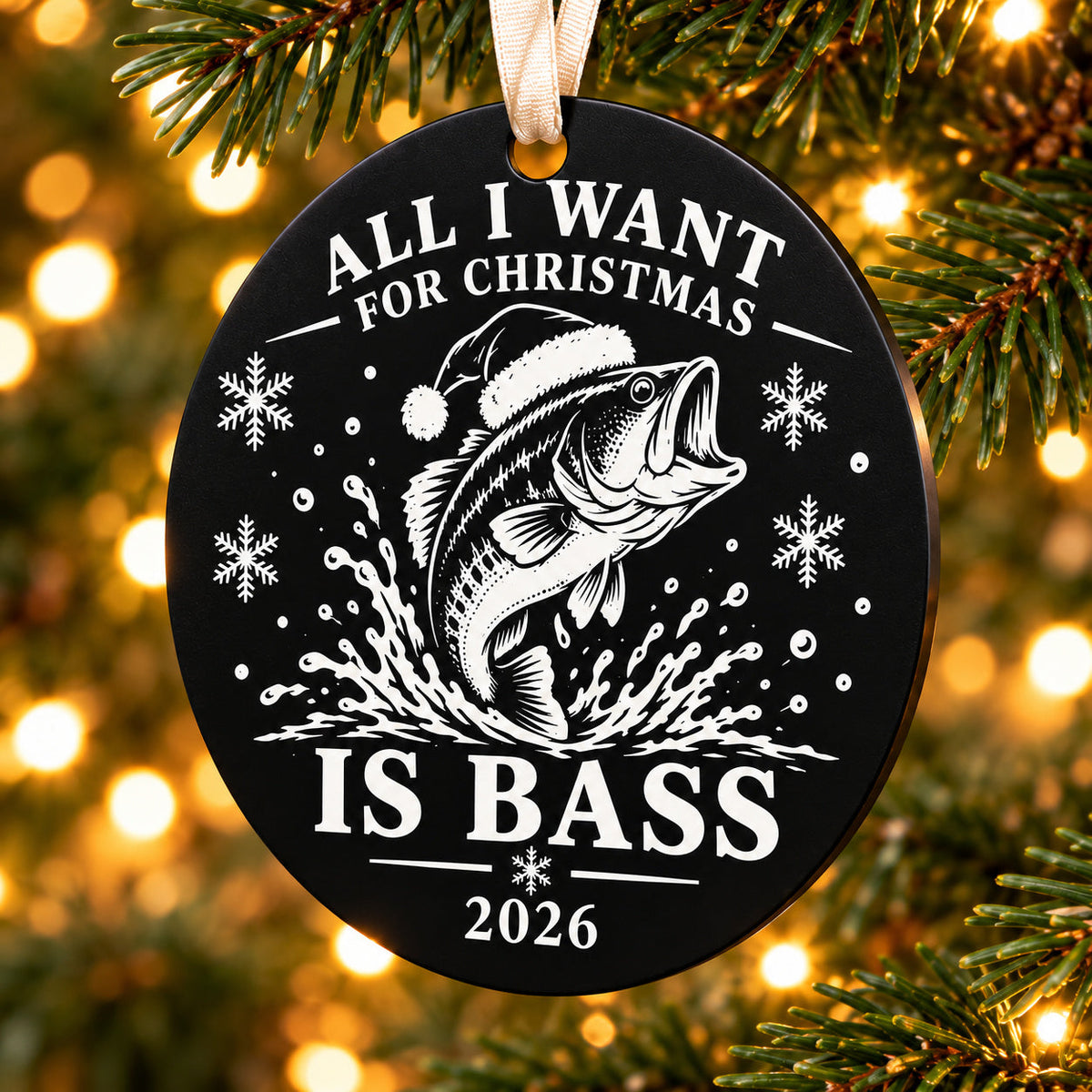 christmas bass black metal Christmas fishing ornament photo 3