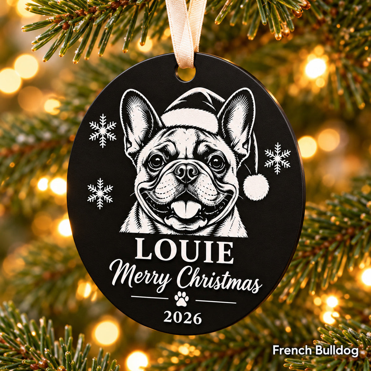 Personalized french bulldog engraved Christmas ornament - photo 3