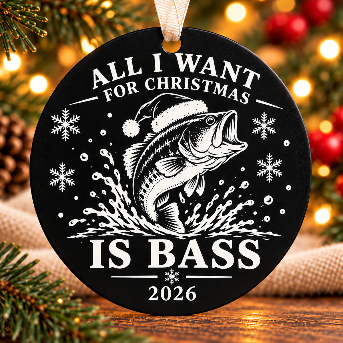 christmas bass black metal Christmas fishing ornament photo 1