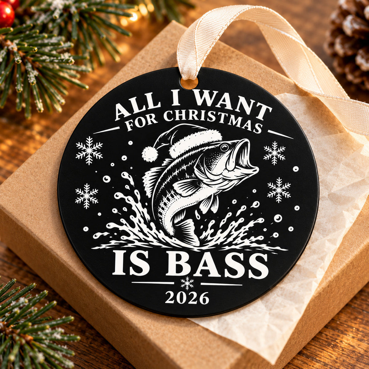 christmas bass black metal Christmas fishing ornament photo 2