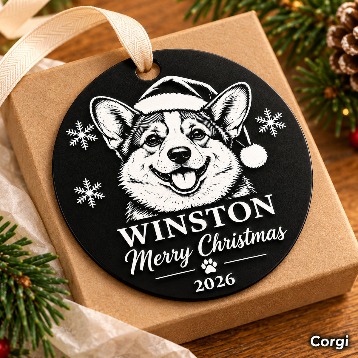 Personalized corgi engraved Christmas ornament - photo 2