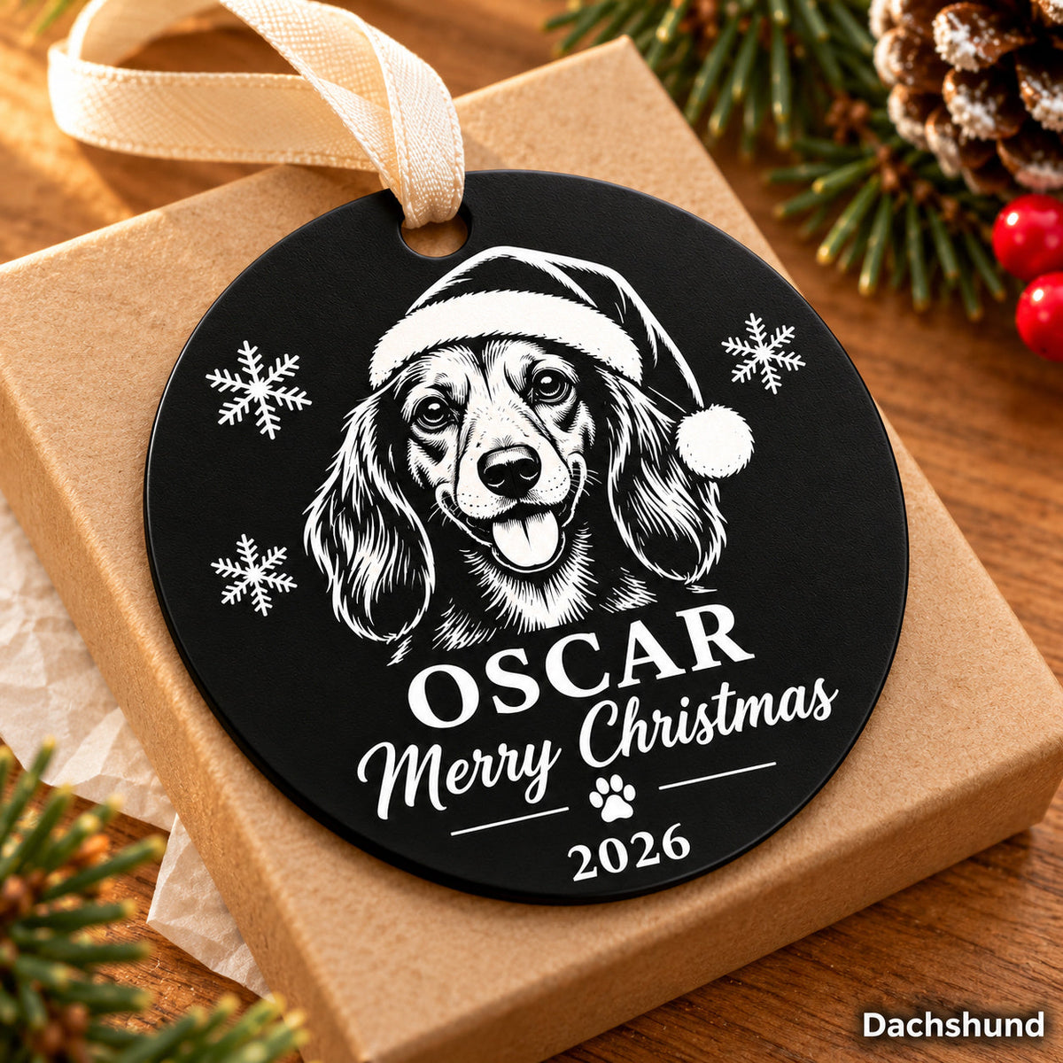 Personalized dachshund engraved Christmas ornament - photo 2