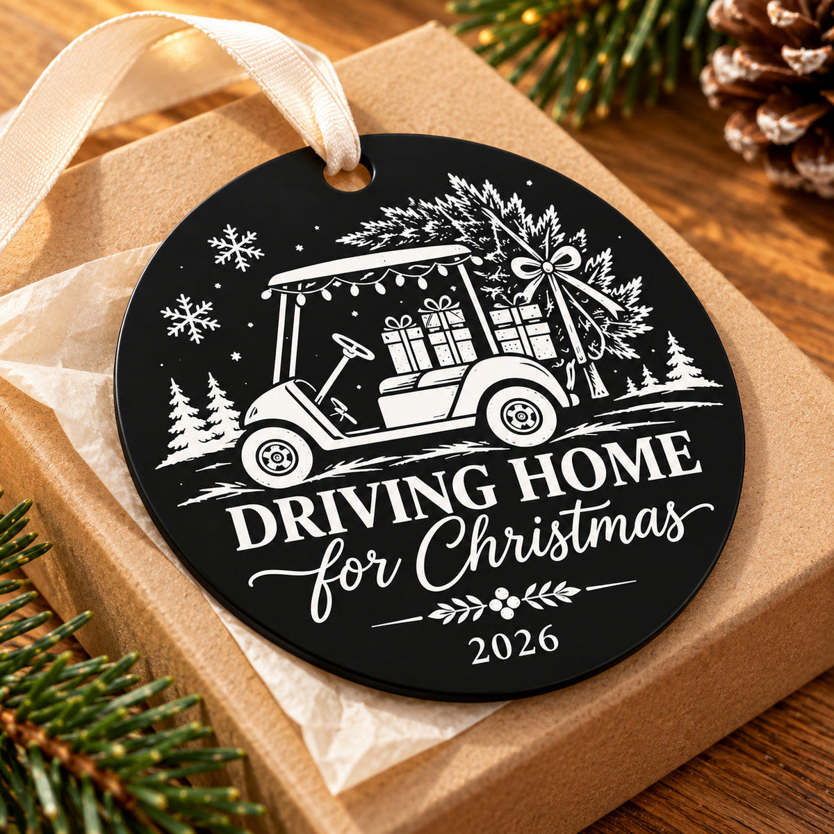 driving home golf cart personalized golf Christmas ornament — photo 2