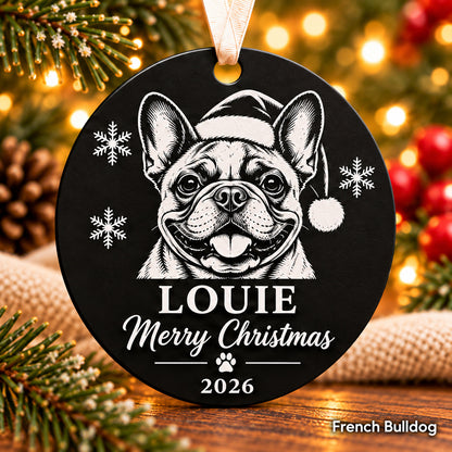 Personalized french bulldog engraved Christmas ornament - photo 1