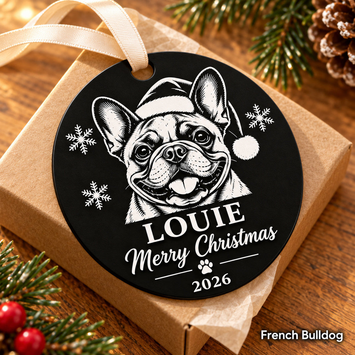 Personalized french bulldog engraved Christmas ornament - photo 2