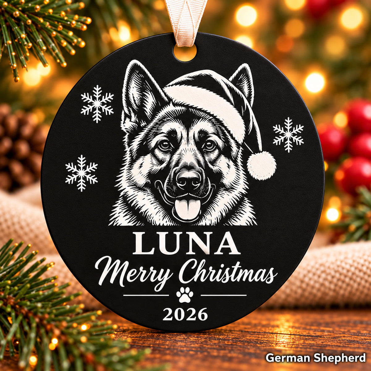 Personalized german shepherd engraved Christmas ornament - photo 1