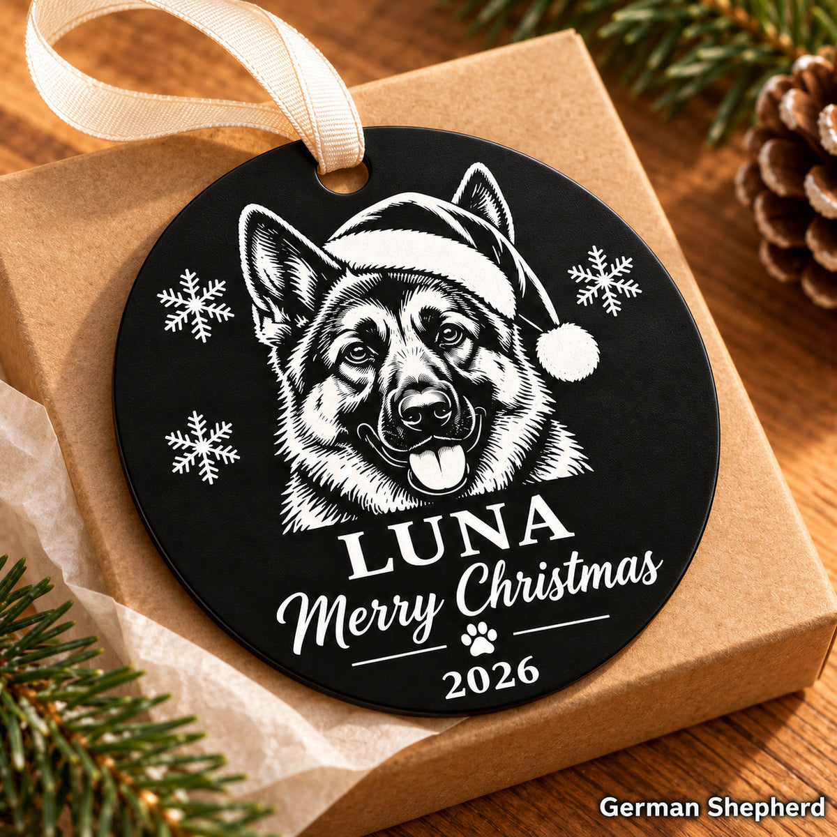 Personalized german shepherd engraved Christmas ornament - photo 2