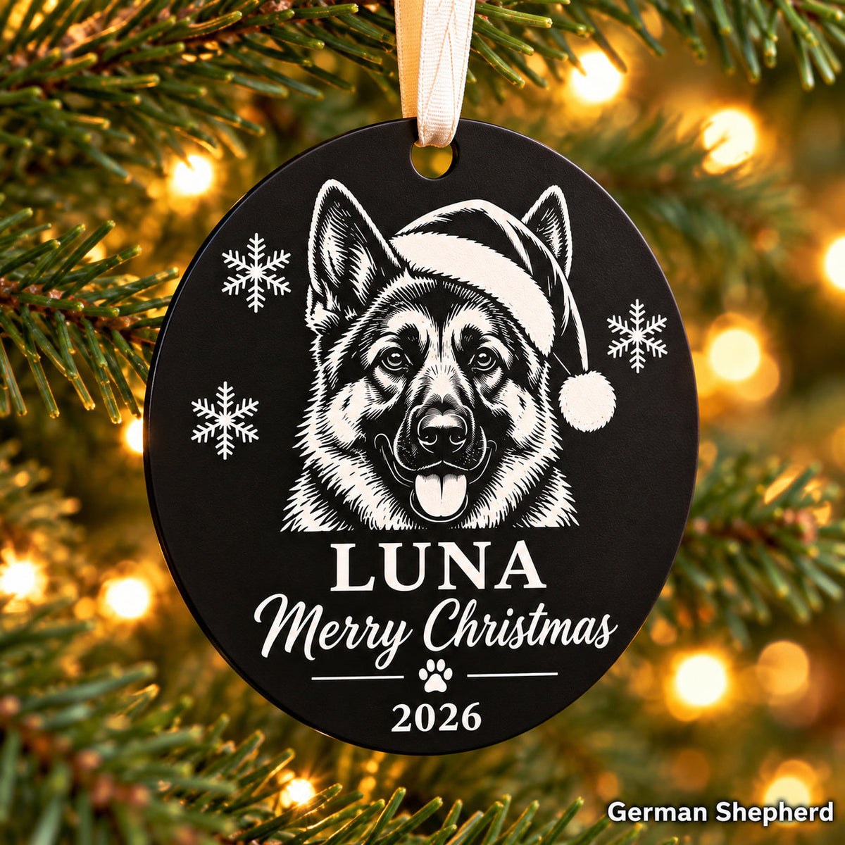 Personalized german shepherd engraved Christmas ornament - photo 3
