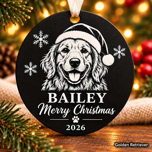 Personalized Golden Retriever Christmas ornament, Bailey and 2026 engraving — Frillow Designs