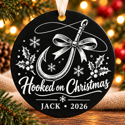 hooked on christmas black metal Christmas fishing ornament photo 1