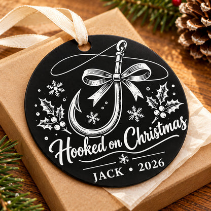 hooked on christmas black metal Christmas fishing ornament photo 2