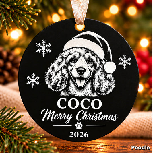 Personalized engraved Poodle Christmas ornament — view 1