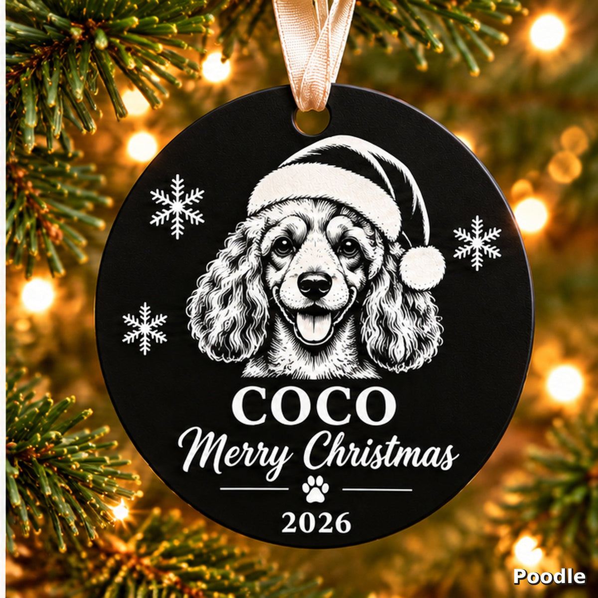 Personalized engraved Poodle Christmas ornament — view 3