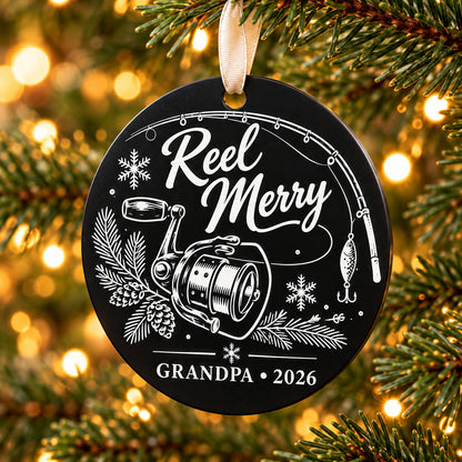 reel merry black metal Christmas fishing ornament photo 3